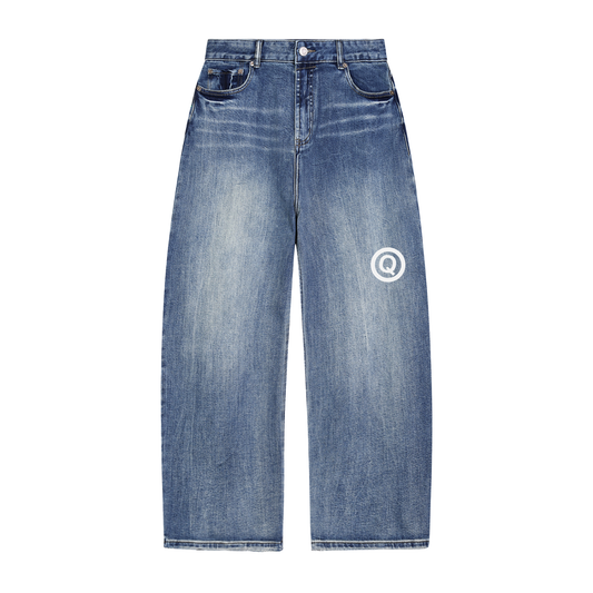 "Copyright" Faded Curved Jeans